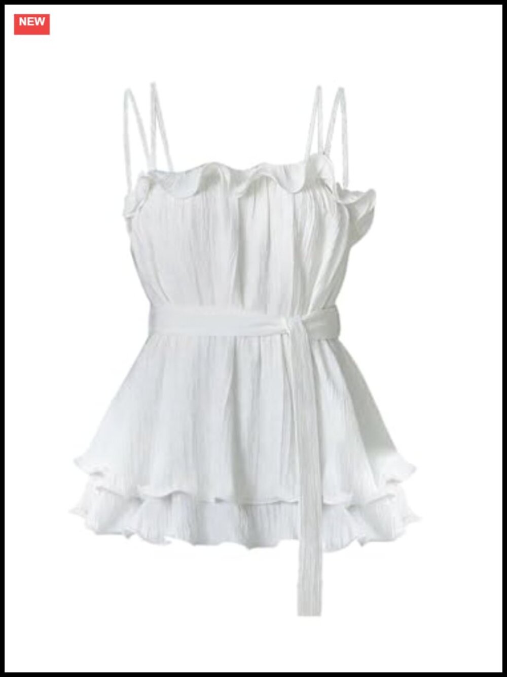 Y2K Peplum Tank Top Layered Ruffle Hem Sleeveless Babydoll with Belt